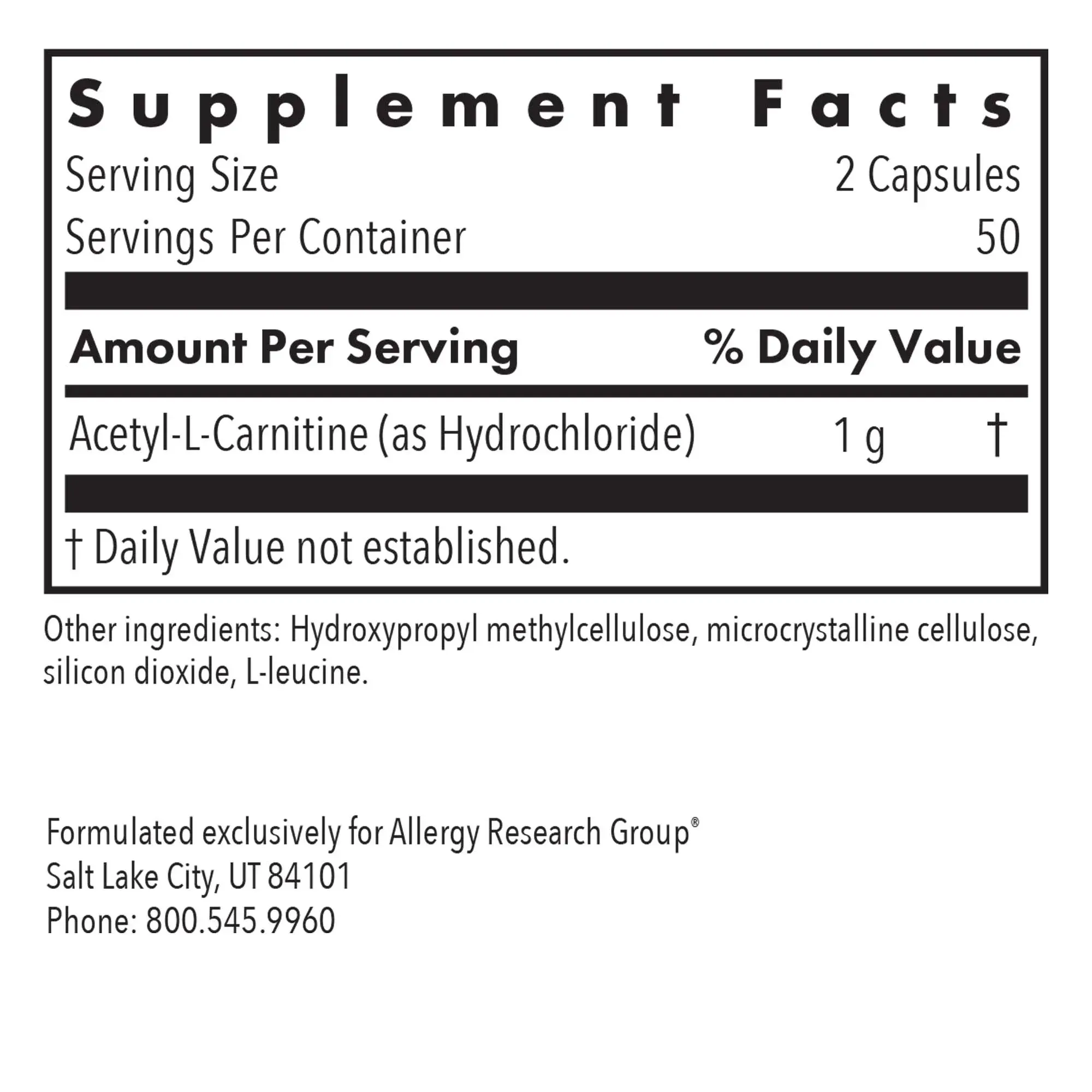 Acetyl-L-Carnitine 500mg - 100 capsules - Image 2