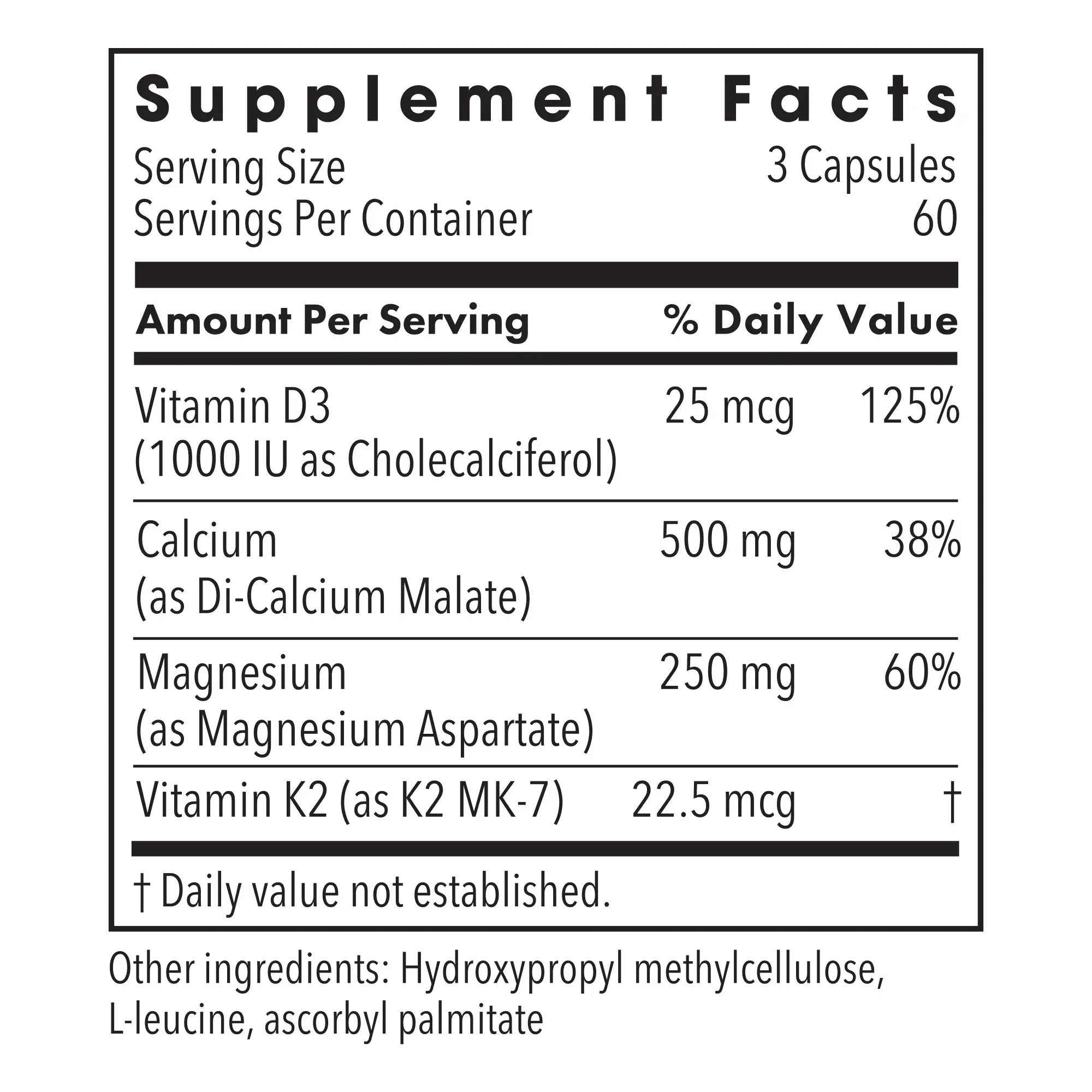 Cal/Mag Plus w/ Vit D and K-2 - 180 capsules - Image 2