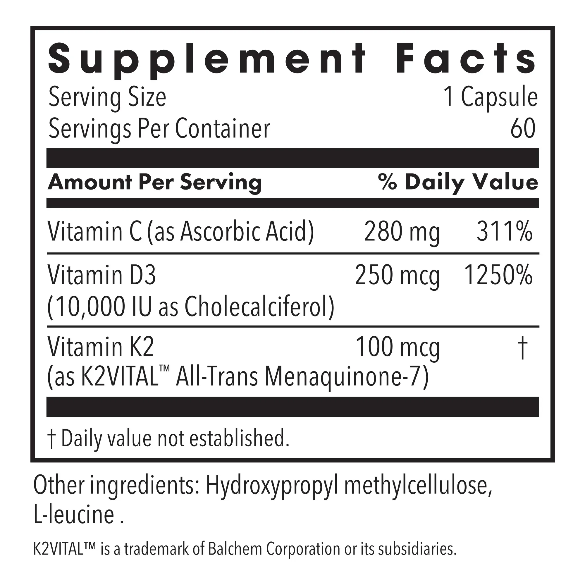 Vitamin D-3 10,000 IU + K2 - 60 capsules - Image 2